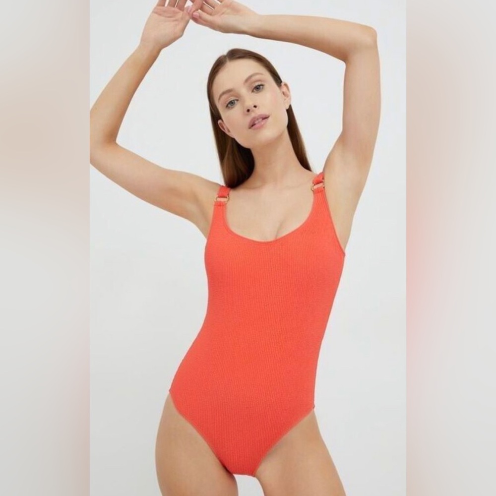 MICHAEL Michael Kors MM7Y531 840ZINNIA gold accent Logo onepiece orange swimsuit